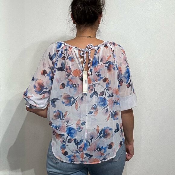 Lovestitch White Floral Sheer Ragland Blouse Sz S NWT - Picture 12 of 14